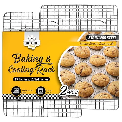 Checkered Chef Cooling Rack for Cooking and Baking - 11 ¾" x 17 Set of 2 Stainless Steel, Oven Safe Grid Wire Cookie Cooli...