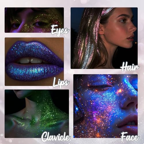 CAHOTO Silver Rolling Glitter for Face Body & Hair, Sparkling Holographic Chunky Shimmer, Roll-on Sequins for Singer Conce...
