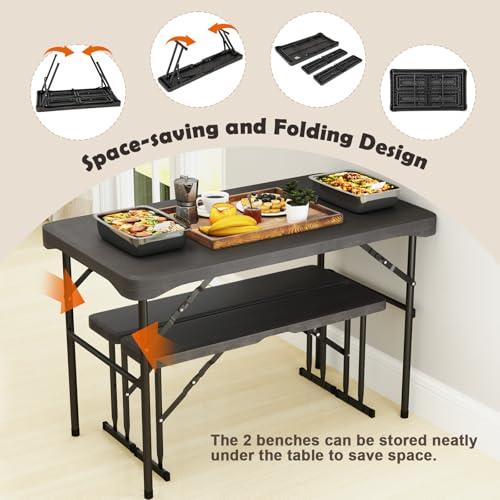 Giantex Folding Picnic Table Bench Set, Rectangular Patio Dining Table Set for 4, with HDPE Tabletop, Metal Frame, Space-S...
