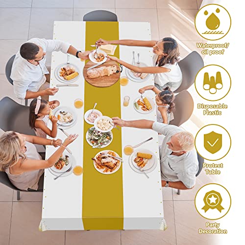 OHOME 4 Pack Disposable Plastic Table Cloths for Parties,White and Gold Rectangle Table Covers for Fall Decor Wedding Brid...