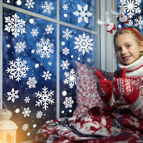 116PCS Christmas Decorations, 9 Sheets Christmas Window Clings, Snowflake Window Clings Decals, Double Sided Xmas Snowflak...
