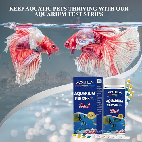 Aquarium Water Test Kit 9-in-1, Aquarium Ammonia Test Strips for Fish Tanks and Ponds, 150 Strips Testing pH Total Alkalin...