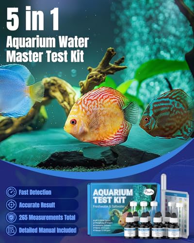 Pawfly 5 in 1 Aquarium Water Master Test Kit, Aquarium Water Test Kit Fish Tank Water Testing Kit for pH Nitrite Nitrate A...
