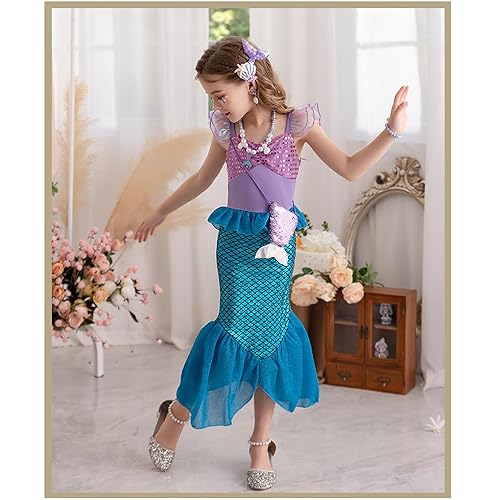 Little Girls Princess Mermaid Costume for Girls Dress Up with Accessory for Christmas Birthday Party Supplies