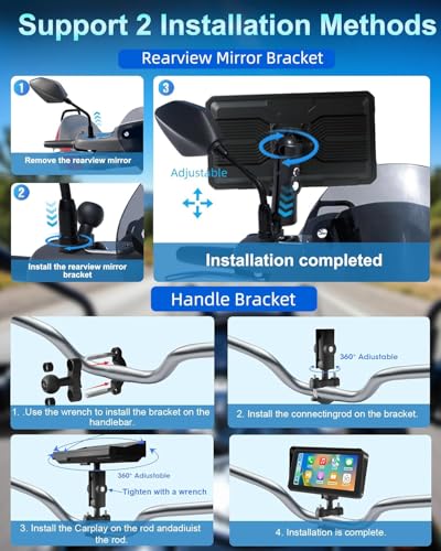 6.25" CarPlay Motorcycle IP67 Waterproof Motorcycles GPS Navigation System Moto Carplay & Android Auto Screen with Dual Bl...