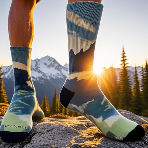 Wool Breathable Lightweight Hiking Socks: Men Moisture Wicking Printed Gear - Forest Camping Mountain Trekking Outdoor