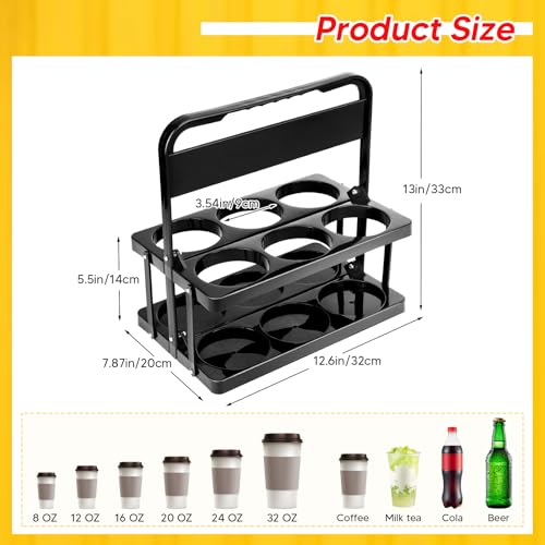 Reusable 6 Cup Drink Carrier with Handle and Insulated Bag for Hot and Cold Drink/Food, Foldable Plastic Cup Holder and La...