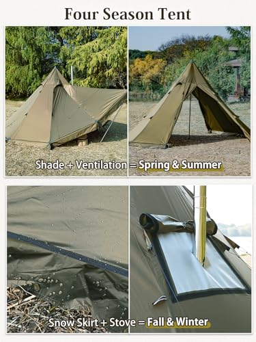 TOMOUNT Hot Tent, Tipi Teepee Tent with Stove Jack, 70D Ripstop Nylon, PU3000mm, Waterproof Lightweight for 2-4 Person, 4 ...