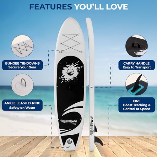 SereneLife Stand Up Inflatable Paddle Board with Premium SUP Accessories – Wide Stable Design with Non-Slip EVA Deck Pad f...