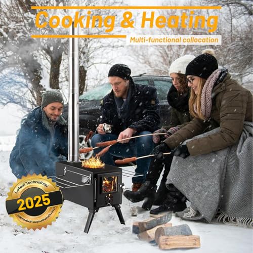 Hot Tent Stove,AVOFOREST Wood Burning Stove,Small Wood Stove with 7 Stainless Chimney Pipes for Outdoor Heating & Cooking,...