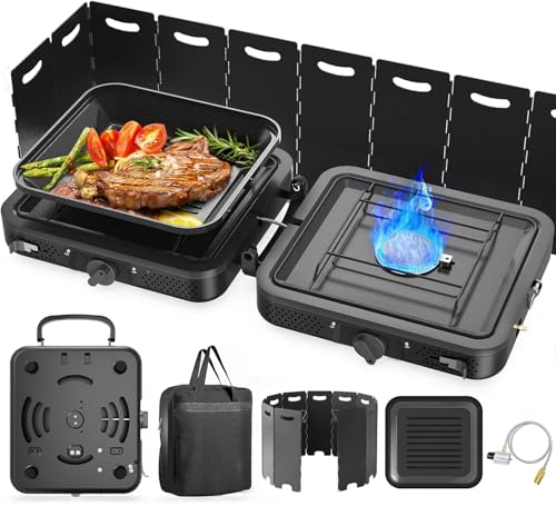 2 Burner Portable Camping Stove Propane, Folding Propane Stove for Camping, Camp Stove with 17,000 BTU,Two Adjustable Burn...