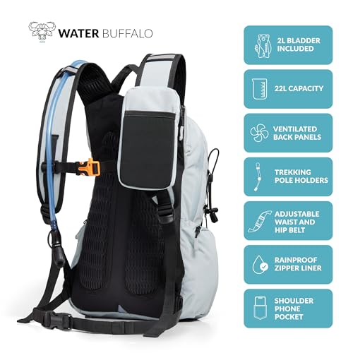 Water Buffalo Hydration Backpack - Sherpa 22L Hiking Backpack with Water Bladder - Water Backpack for Hiking with Waterpro...