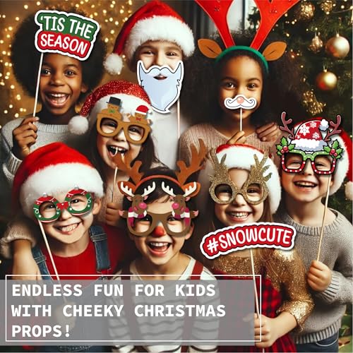 80 PCS Christmas Photo Booth Props Pre Assembled Funny Photo Props for Parties, Holiday Photobooth & Xmas Photoshoot Decor...