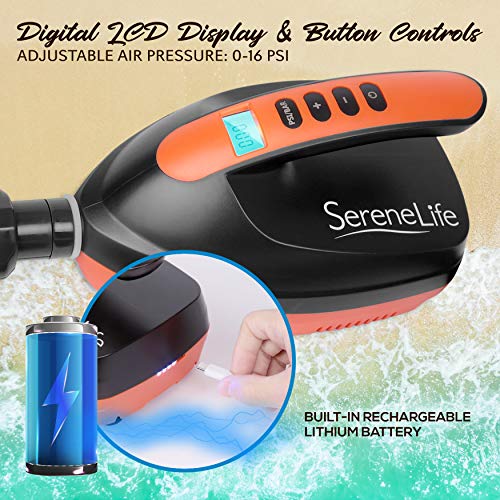 SereneLife Digital Electric Air Pump Compressor - 110W Rechargeable Quick Air Inflator w/ LCD, 0-16 Adjustable PSI, For In...