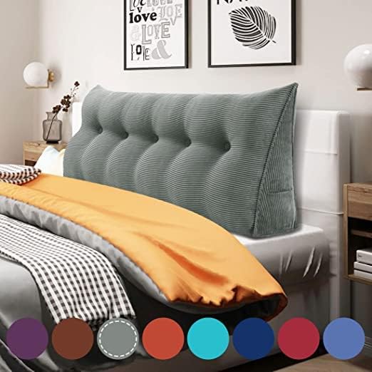 Wedge Headboard Pillow Dorm Room Reading Pillow Back Support for Sitting Up in Bed Bolster Lumbar Cushion Body Positioning Bedrest Corduroy (Dark Gray, Queen (59 * 8 * 20in))