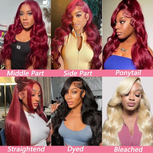 99J Burgundy Wig Human Hair 13x4 Body Wave Lace Front Wigs Human Hair 180 Density Pre Plucked Glueless Wine Red Colored Lace Front Wig for Women 28inch