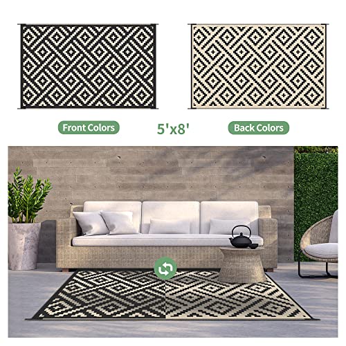 GENIMO 5x8 Outdoor Rug Waterproof, Reversible Mats, Area Rug, Plastic Outside Carpet, Geometric Rv Mat for Patio Camping R...