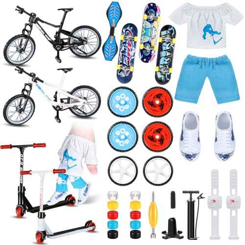 35 Pcs Mini Finger Toy Set, Finger Scooter, Finger Skateboards, Finger Shoes, Mini Finger Bikes, Finger Tops, Finger Pants, Finger Knee Pads, Tiny Swing Board, Mini Bike Wheels Toys for Party Favors