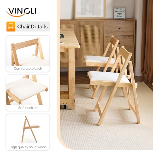 VINGLI 5-Piece Folding Dining Table Set, Extendable Drop Leaf Solid Wood Table with 4 Chairs, Drawers & Wheels, Space-Savi...