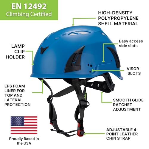Land Helmets ClimbPro Helmet EN 12492 Vented for Rock Climbing – Durable, Lightweight Shell, Adjustable Chin Strap, Perfec...