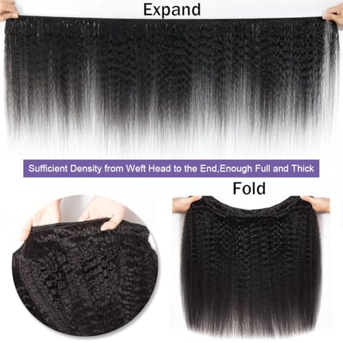 Kinky Straight Bundles Human Hair(16 18 20 Inch) Salon Quality 12A 100% Unprocessed Brazilian Virgin Silky Yaki Straight Human Hair Bundles Hair Weft for Black Women Natural Color