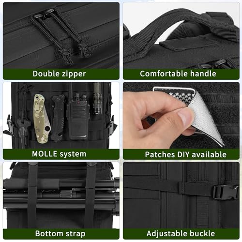 IBVIVIC 45L Military Tactical Backpack for Men, Large Molle Backpacks Outdoor Tactical Bag for Hiking Camping Travel (Black)