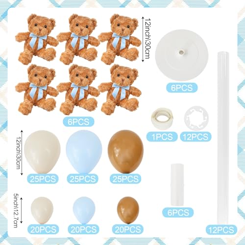 Acmee Bear Table Centerpieces for Baby Shower - Set of 6 Blue Bear Balloon Baby Shower Decorations Include Stuffed Bears B...