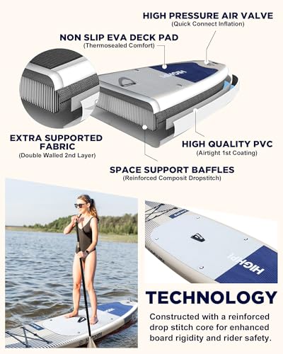 Highpi Inflatable Stand Up Paddle Board for Youth and Adults – Wide Sup with Premium Accessories, Blow Up Paddleboard for ...