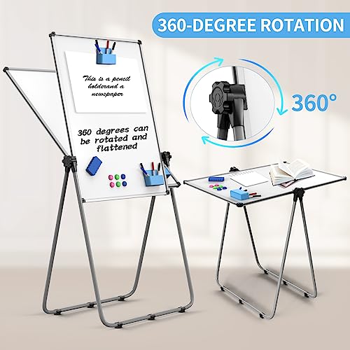 UIFER Double Sided White Board with Stand - 40x28 Portable Whiteboard Easel with Height Adjustable & 360° Rotation for Hom...