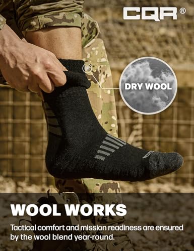 CQR 3 Pack Men and Women Wool Hiking Mid Calf Crew Socks, Moisture Wicking Breathable Outdoor Tactical Cushion boot Socks