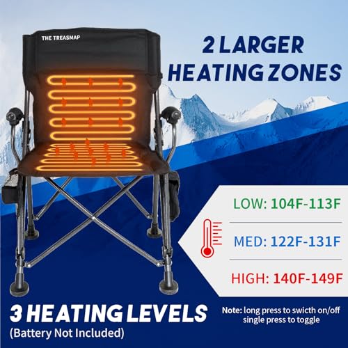 Heated Camping Chairs Adults Folding: Oversized Foldable Outdoor Chair for Outsides with Cup Holder – Heavy Duty Heating P...