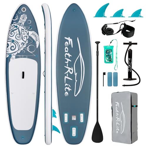 FEATH-R-LITE Inflatable Paddle Board Stand Up Paddleboards for Adults SUP with Premium Accessories Pump, Adjustable Paddl...
