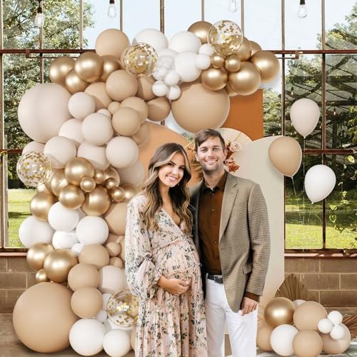 147pcs Neutral Balloon Garland Arch Kit, Different Sizes with Beige Cream Sand White Metallic Champagne Gold Balloons for ...