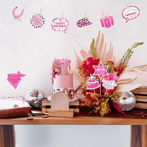 JOYMEMO 24 Pieces Disco Space Cowgirl Photo Booth Props - Western Themed Party Decorations, Let's Go Girls Birthday Party ...