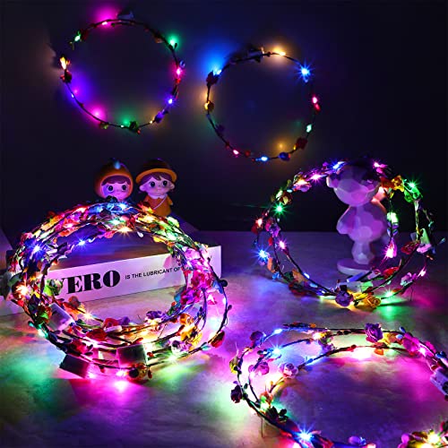Syhood Valentines Day Gifts, 50 Pcs LED Flower Crowns Headbands, Light up Flower Crowns for Women, Glow in the Dark Headba...