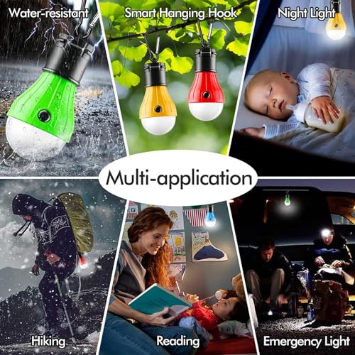 FLY2SKY Portable LED Tent Lamp, Clip Hook Hurricane Emergency Light Bulb, Camping Equipment Lanterns for Hiking, Backpacki...