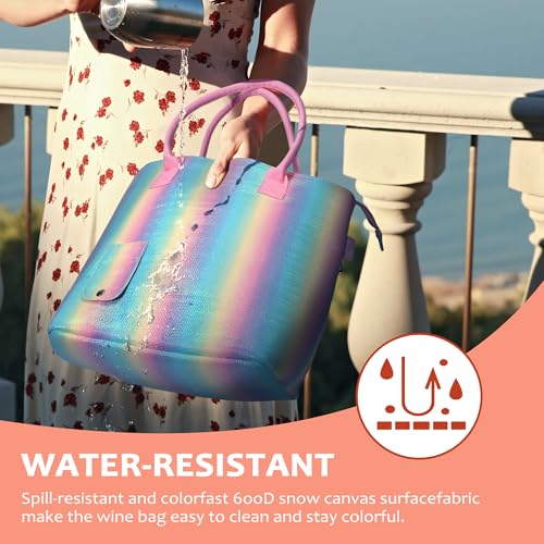 Tirrinia Wine Tote Bag, Beach Cooler for Travel Gift, Drink Purse Travel Bag with Spout for Picnic, BYOB, Party, Dinner, Pool