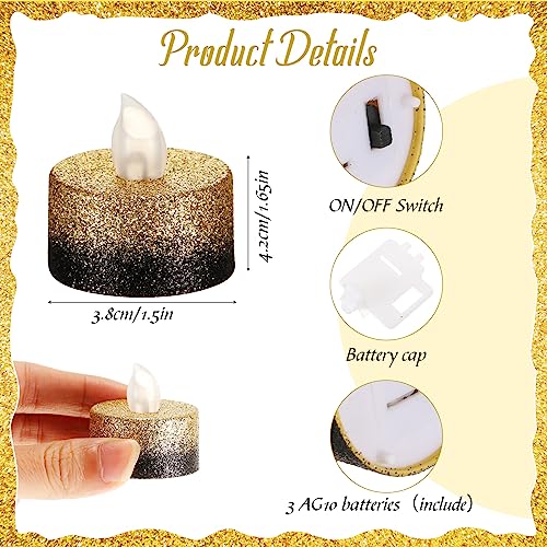Retisee 48 Pcs Flameless LED Tea Lights Gold Black Glitter Electric Fake Candles for Centerpieces Battery Operated Anniver...