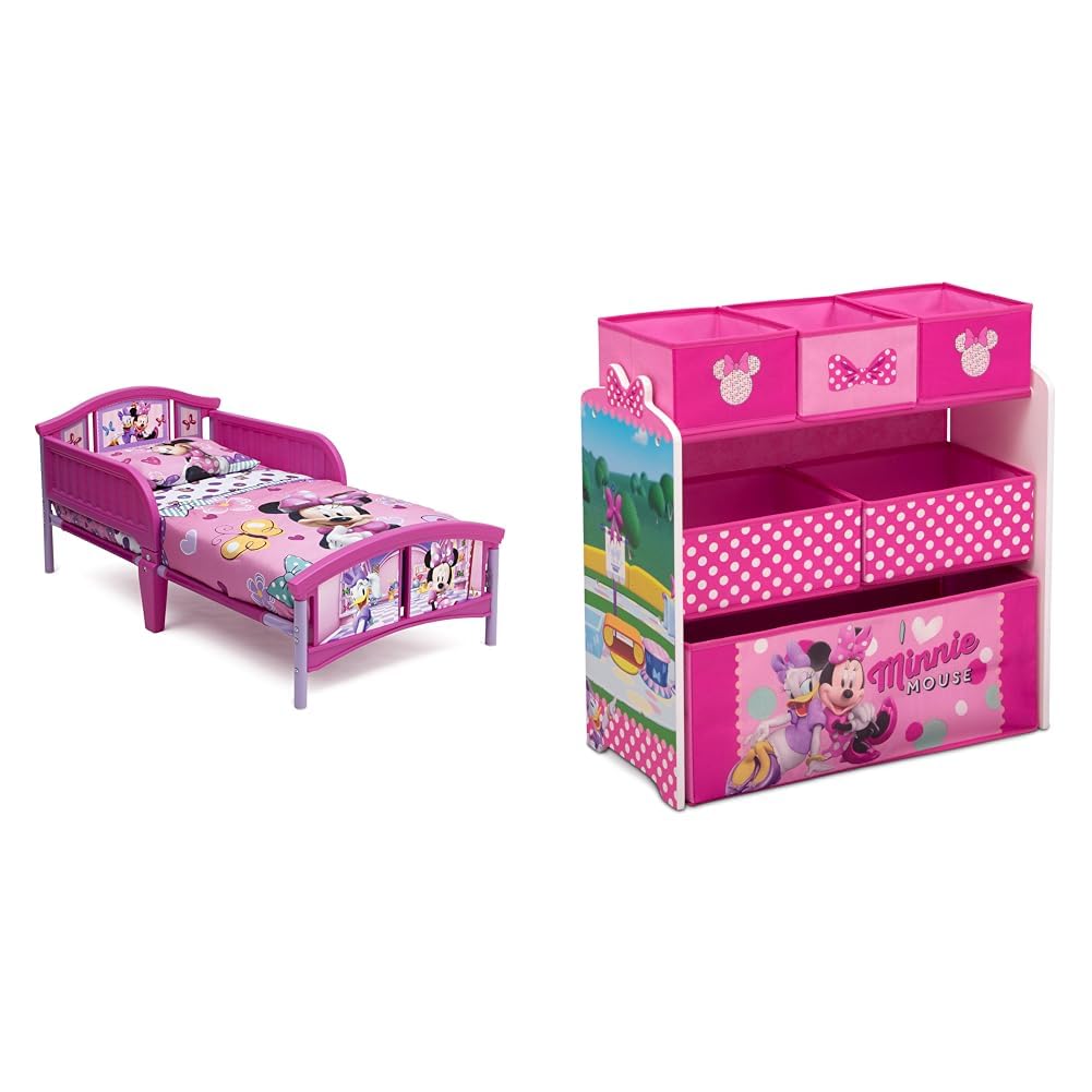 Delta Children Plastic Toddler Bed, Disney Minnie Mouse & Disney Minnie Mouse 6 Bin Design and Store Toy Organizer