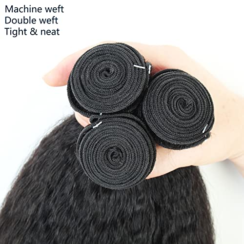 Yaki Straight Weave Human Hair Bundles Kinky Straight Remy Hair 3 Bundles 14 14 14 inch 12A Unprocessed Brazilian Virgin Hair Extensions Natural Color