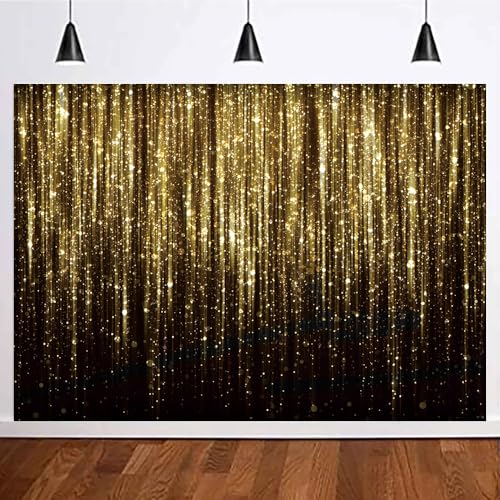 Generic 7x5FT Black Gold Bokeh Glitter Photo Backdrop Golden Streamer Flash Kids Birthday Party Banner Photography Backgro...