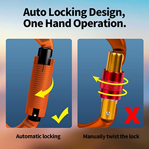 FVW Auto Locking Rock Climbing Carabiner Clips, UIAA Certified Professional 25KN (5620 lbs) Heavy Duty Caribeaners for Rap...