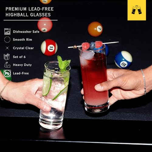 LEMONSODA Premium Highball Glass Set - Elegant Tom Collins Glasses Set of 6-12oz Tall Drinking Water Glasses - Bar Glasswa...
