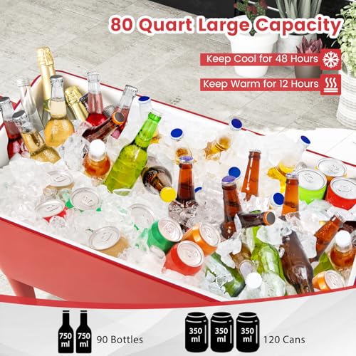 Goplus 80-Quart Rolling Ice Chest, Outdoor Cooler Cart with Wheels, Side Handles, Bottle Opener & Cap Catcher, Portable In...