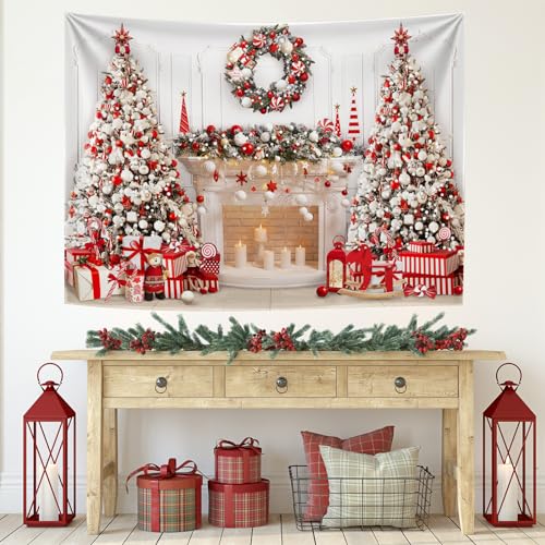 Mocsicka Christmas Fireplace Backdrop White Red Christmas Tree Photography Background Winter Christmas Family Kids Holiday...