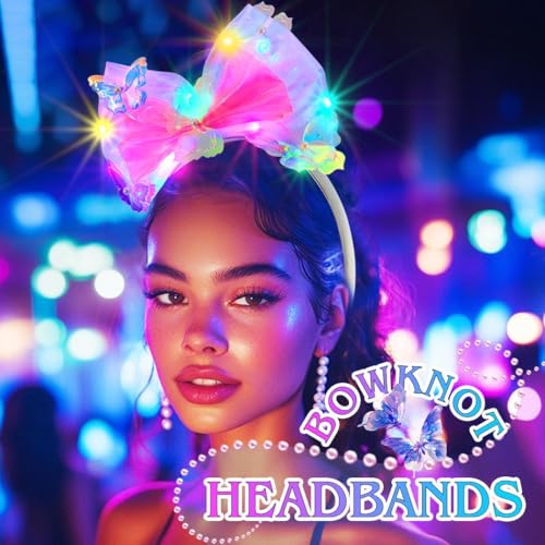 JONKY Light up Hair Bow Pink Butterfly Headband for Women (Pink, one size)