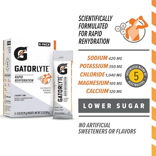 Gatorlyte Powder Cherry Lime, makes 16.9oz serving, net weight 3.1 oz (Pack of 6)