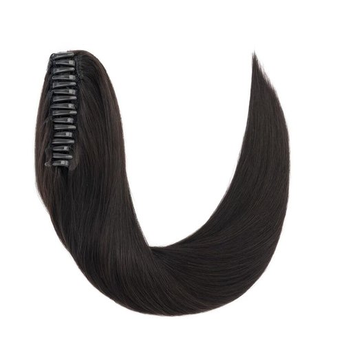 TESS Human Hair Claw Clip Ponytail Extension Real Remy Hair long ponytail extension for Women Straight, 16 Inch, Natural Black