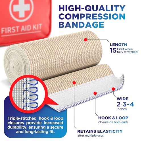 High-Performance Elastic Bandage Wrap - 6 Pack (2x2in, 2x3in, 2x4in) - Self-Closing Strong Compression Bandage Wrap for Fe...