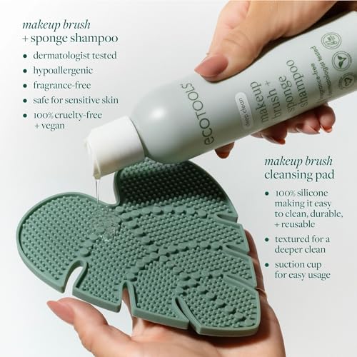 EcoTools Makeup Brush Cleanser + Silicone Cleansing Pad Bundle, Deep Cleaning Shampoo for Makeup Sponges & Brushes, Brush ...
